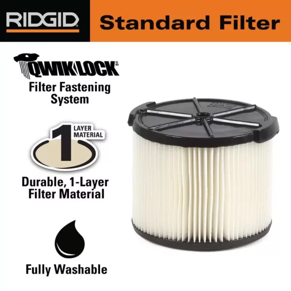 RIDGID 1-Layer Standard Pleated Paper Filter for 3 to 4.5 Gal. RIDGID Wet/Dry Shop Vacuums