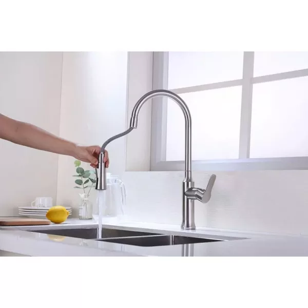 Vanity Art 8.27 in. Single-Handle Pull-Down Sprayer Kitchen Faucet in Brushed Nickel