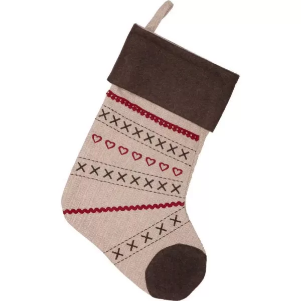 VHC Brands 15 in. Merry Little Christmas Khaki Tan Traditional Decor Stocking