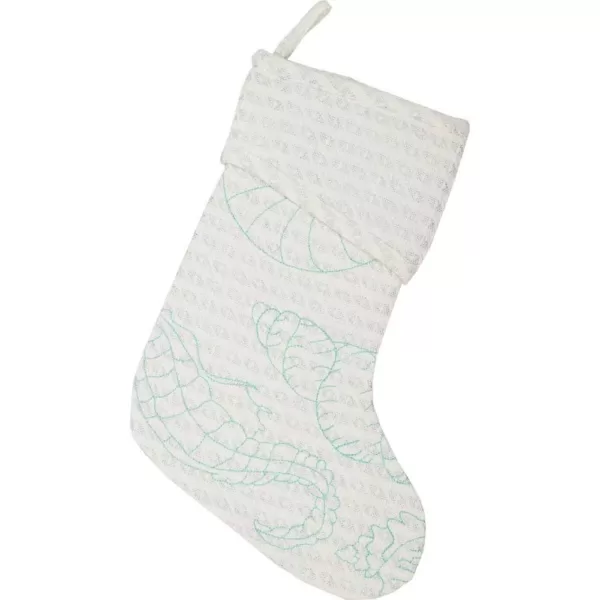 VHC Brands 15 in. Cotton/Metallic Thread Arielle Bright White Coastal Christmas Decor Stocking