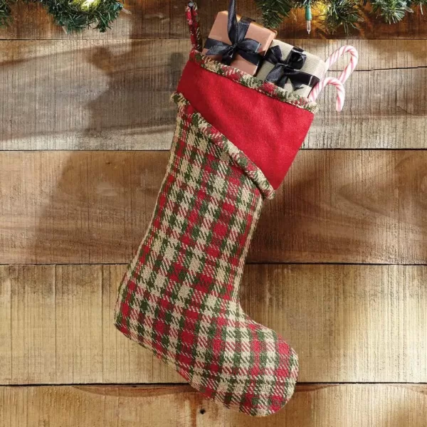 VHC Brands 15 in. Cotton Claren Cherry Red Rustic Christmas Decor Stocking