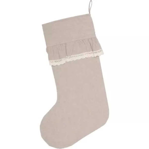 VHC Brands 20 in. Cotton Carol Khaki Tan Farmhouse Christmas Decor Chambray Stocking