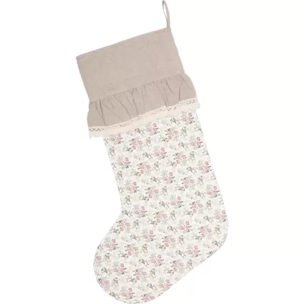 VHC Brands 20 in. Cotton Carol Creme White Farmhouse Christmas Decor Floral Stocking