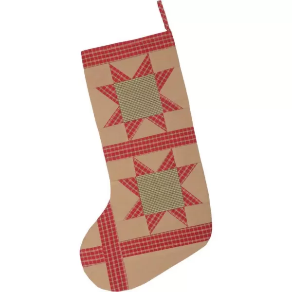 VHC Brands 20 in. Cotton Tan Dolly Star Primitive Christmas Decor Patch Stocking