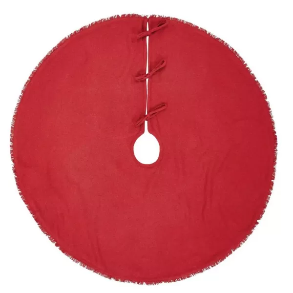 VHC Brands 48 in. Red Festive Burlap Farmhouse Christmas Decor Tree Skirt