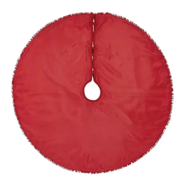 VHC Brands 48 in. Red Festive Burlap Farmhouse Christmas Decor Tree Skirt