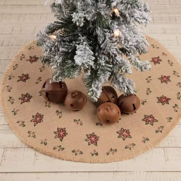 VHC Brands 21 in. Jute Burlap Poinsettia Natural Tan Holiday Decor Tree Skirt