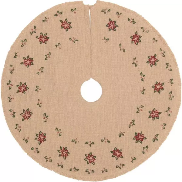 VHC Brands 21 in. Jute Burlap Poinsettia Natural Tan Holiday Decor Tree Skirt