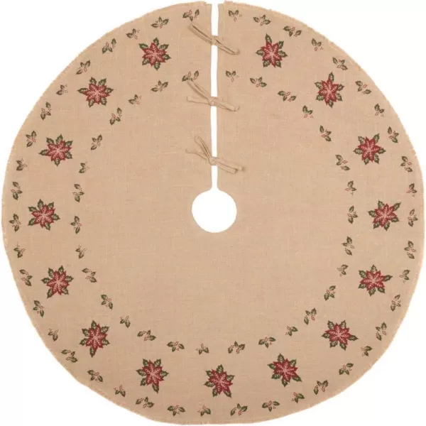 VHC Brands 48 in. Jute Burlap Poinsettia Natural Tan Holiday Decor Tree Skirt