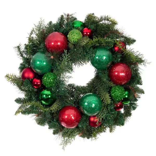 Village Lighting Company 24 in. Red and Green Christmas Cheer Wreath