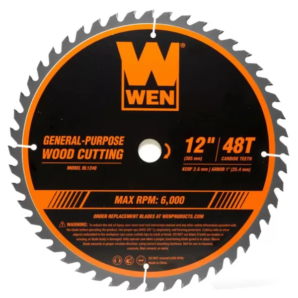 WEN 12 in. 48-Tooth Carbide-Tipped Professional Woodworking Saw Blade for Miter Saws and Table Saws