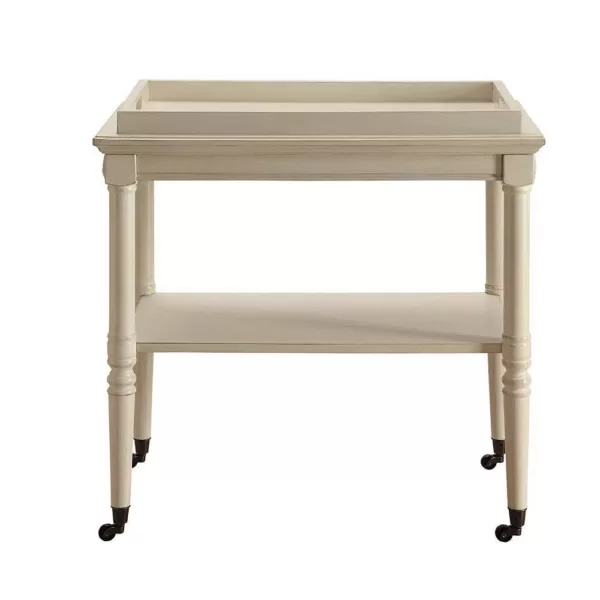 Benjara 30 in. D x 18 in. W x 32 in. H Antique White Wooden Serving Tray Table