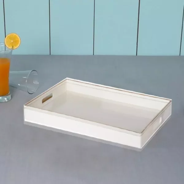 Benzara White Rectangle Tray with Cutout Handles