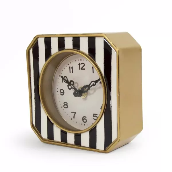 Zentique Black and White Striped with Gold Trimmed Rounded Square Table Clock