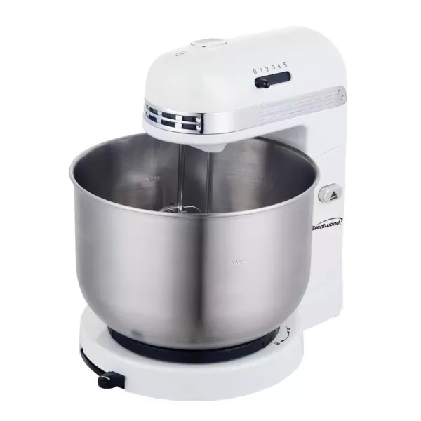 Brentwood Appliances 3 Qt. 5-Speed White with Stainless Steel Mixing Bowl Stand Mixer