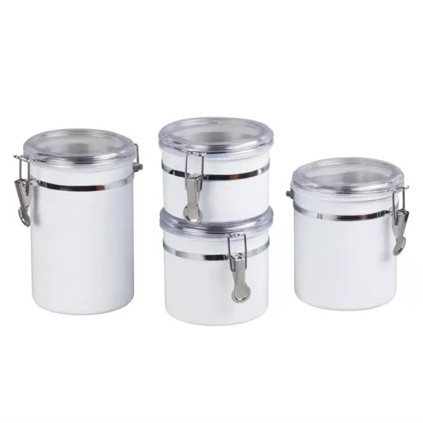 Creative Home Set of 4-Pieces White Stainless Steel Canister Storage Container with Air Tight Lid and Locking Clamp