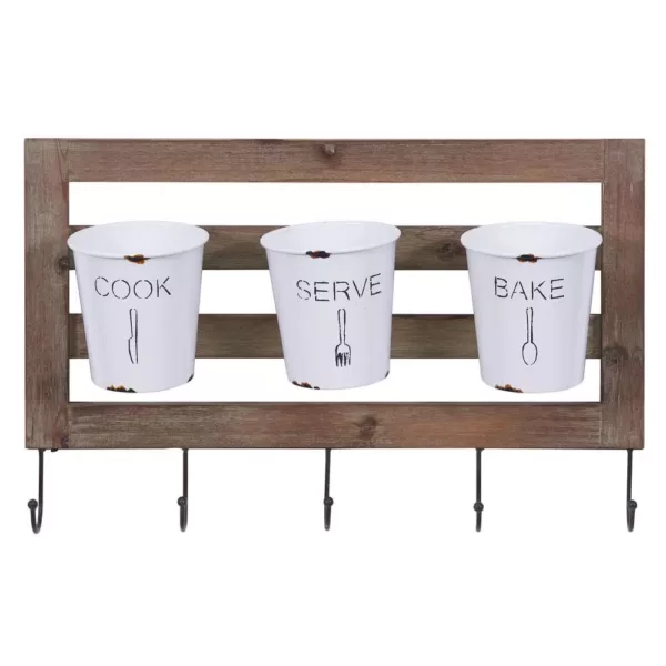 DANYA B Hanging Metal Utensil Caddy with Hooks and Tin Buckets