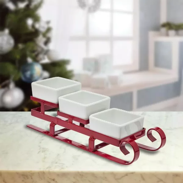 Godinger Metal Santa Sleigh and 3-Piece Relish Bowl