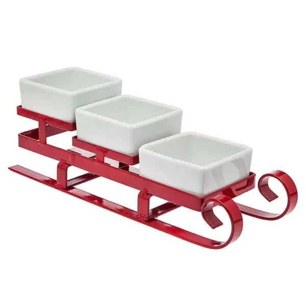 Godinger Metal Santa Sleigh and 3-Piece Relish Bowl