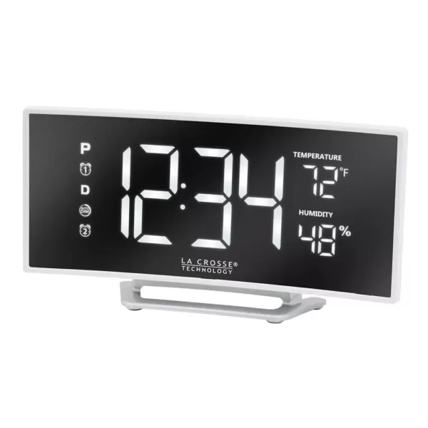 La Crosse Technology Curved Mirror LED Alarm Clock with Temperature & Humidity, USB Port