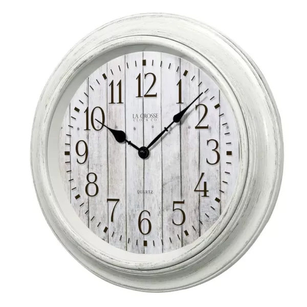 La Crosse Technology 14 in. Round White Barn wood Quartz wall clock