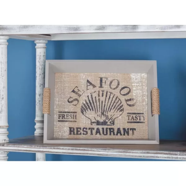 LITTON LANE Coastal Living Wooden "SEAFOOD"  White Decorative Trays (Set of 2)