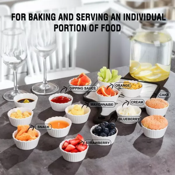 MALACASA 2.75 in. White Porcelain Ramekins Souffle Dishes Serving Bowls (Set of 16)