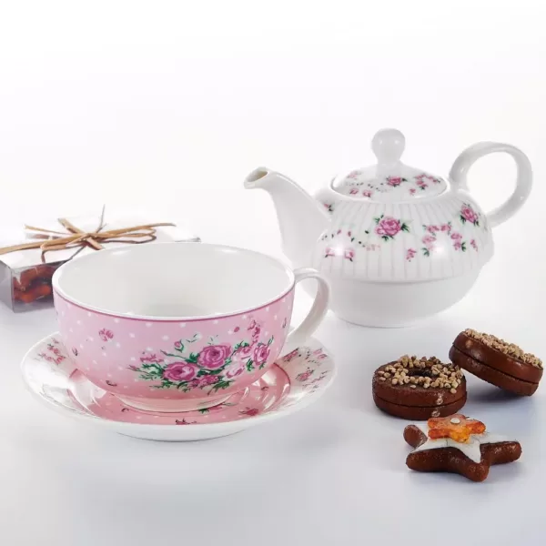 MALACASA Porcelain Tea Pot Set for One 11 Ounce Teapot 1 Piece Teacup and Saucer Set