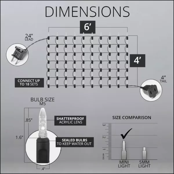 Wintergreen Lighting 48 in. x 72 in. 100-Light M5 LED Warm White Net Light Set