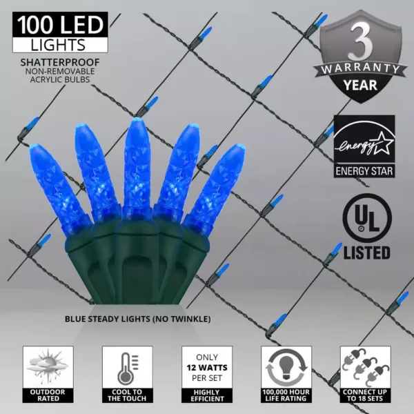 Wintergreen Lighting 48 in. x 72 in. 100-Light M5 LED Blue Net Light Set