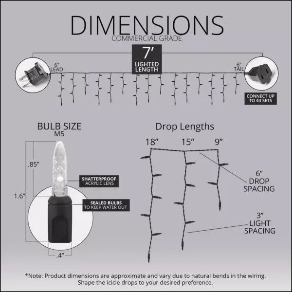 Wintergreen Lighting 7 ft. 70-Light M5 LED Warm White Icicle Light Set