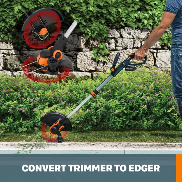 Worx POWER SHARE 20-Volt 12-in Cordless Grass Trimmer/Edger, Wheeled Edging, Command Feed (Bare Tool)