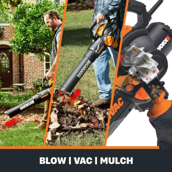 Worx 70 MPH 620 CFM 12-Amp Electric 3-in-1 Blower/Mulcher/Yard Vacuum Handheld Trivac with Shoulder Strap