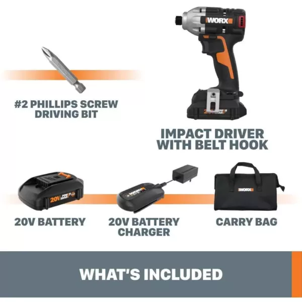 Worx Power Share 20-Volt Cordless and Brushless Multi-Speed 1/4 in. Hex Impact Driver with Quick Change Chuck (Tool Only)