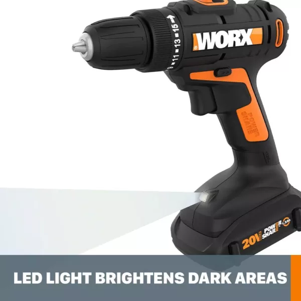 Worx POWER SHARE 20-Volt Lithium-Ion Cordless 3/8 in. 2-Speed Drill Driver (Tool-Only)