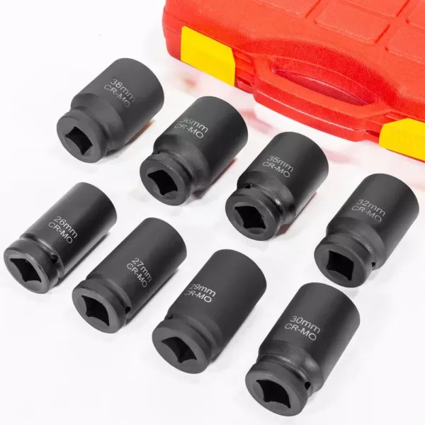 XtremepowerUS 3/4 in. Drive Deep Impact Socket Set Jumbo Assortment Metric Sizes (26 to 38 mm) with Carrying Case (8-Piece)